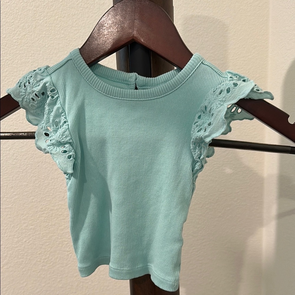 GAP Green Ruffled Cap Sleeve T-Shirt